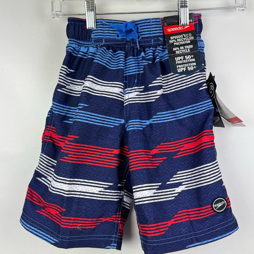 Speedo Striped Swim Shorts in red, white and blue boys size XS